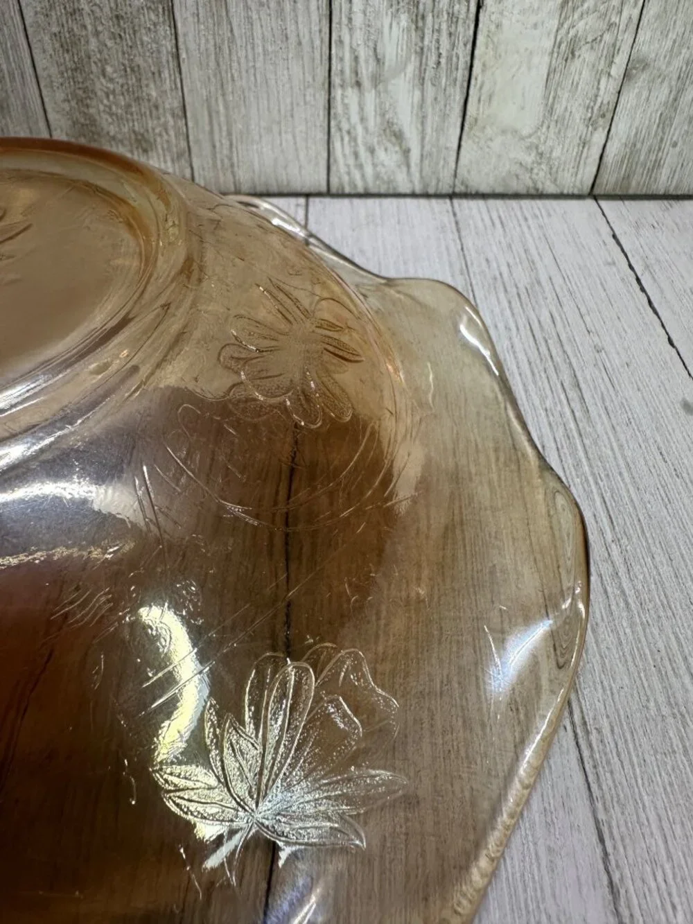 Vintage Jeanette Carniva Glass Bowl Ruffled Iridescent Marigold 1950’s 9.5
